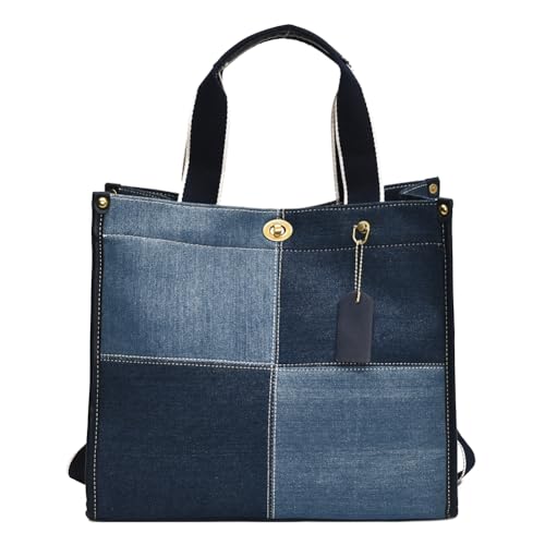 BIOSA Frauen Retro Umhängetasche Große Kapazität Denim Casual Tote Handtasche Verstellbaren Riemen Plaid Umhängetasche Weibliche Täglichen Dating Tasche von BIOSA