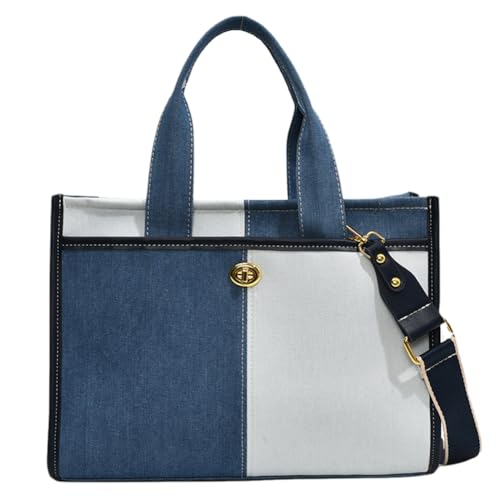 BIOSA Frauen Retro Umhängetasche Verstellbarer Riemen Denim Casual Tote Handtasche Kontrastfarbe Mode Umhängetasche Weibliche Tägliche Dating-Tasche von BIOSA