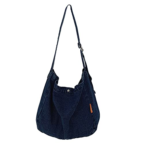 BIOSA Jeans Canvas Crossbody Bag Damen, Vintage Große Kapazität Schultertasche mit mehrere Taschen for Outdoor Schule Einkaufen Hellblau & Dunkelblau von BIOSA