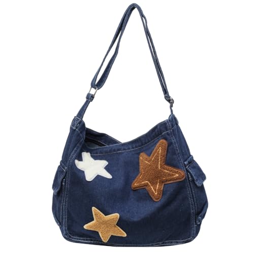 BIOSA Star Denim Trendige Umhängetasche, große Kapazität, lässige Schultertasche mit Reißverschluss, verstellbarer Riemen, Alltagsgeldbörse mit mehreren Taschen für Damen von BIOSA