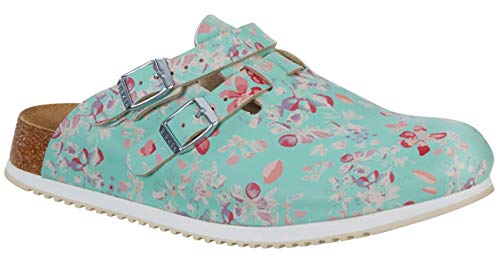 BIRKENSTOCK Damen Clogs Kay SL Birko-Flor schmal 42 EU Schmal Flower Mint von BIRKENSTOCK