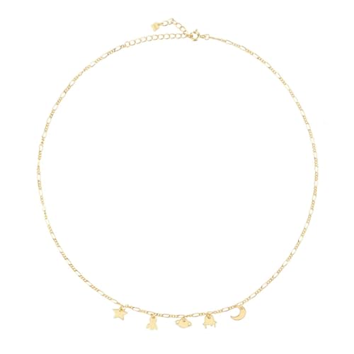 BISONBLUE Halskette Damen Anhänger Geschenk Frauen Kette Geschenk Kette Stern Mond Anhänger Halskette Lange Kette Damen Rock Punk Gold von BISONBLUE