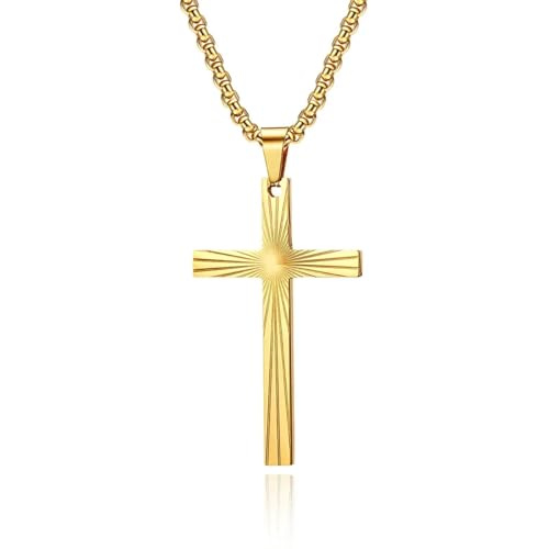 BISONBLUE Halskette Damen Anhänger Geschenk Frauen Kette Geschenk Männer Halskette Brechung Licht Kreuz Anhänger Halsketten Einfache Männer Zubehör Gold-Farbe von BISONBLUE