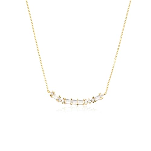 BISONBLUE Halskette Damen Anhänger Geschenk Frauen Kette Geschenk Mond-Quadrat-Linie-Anhänger, Lange Halskette Für Damen, Gold von BISONBLUE