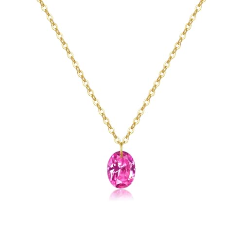 BISONBLUE Halskette Damen Anhänger Geschenk Frauen Kette Geschenk Rosa Ovale Anhänger-Halskette, Lange Kette, Hochzeit, Gold von BISONBLUE