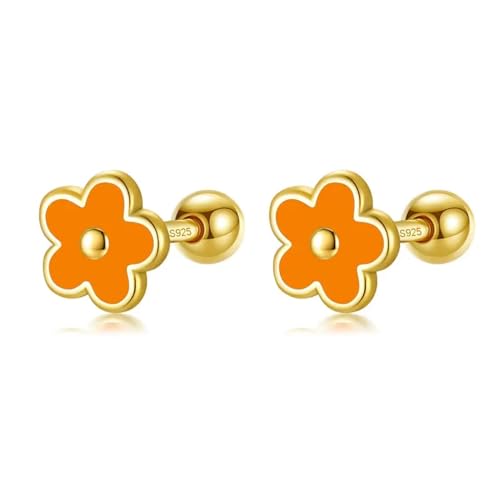 Ohrringe Damen Ohrstecker Damenohrringe Frauen S925 Damen-Ohrschmuck Mädchen Fashion Glaze Blumen-Ohrstecker Für Tochter, Mädchen, Geschenk, Orange von BISONBLUE