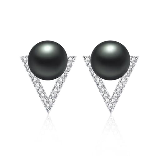 Ohrringe Damen Ohrstecker Damenohrringe Frauen S925 Damen-Ohrschmuck Mädchen Geometrische Glänzende Ohrstecker, Modische Natürliche Süßwasserperle, Niedliche Damen-Accessoires, Schwarz von BISONBLUE