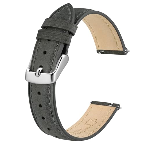 BISONSTRAP Elegante Leder Uhrenarmband, Schnellverschluss, Uhrenarmbänder für Damen und Herren, Kompatibel mit Uhrenanstößen von 12mm, Dunkelgrau (Silberne Schnalle) von BISONSTRAP