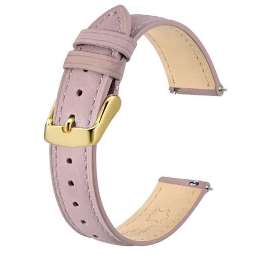 BISONSTRAP Elegante Leder Uhrenarmband, Schnellverschluss, Uhrenarmbänder für Damen und Herren, Kompatibel mit Uhrenanstößen von 12mm, Hellrosa (Goldene Schnalle) von BISONSTRAP