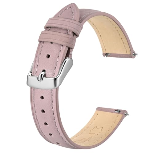 BISONSTRAP Elegante Leder Uhrenarmband, Schnellverschluss, Uhrenarmbänder für Damen und Herren, Kompatibel mit Uhrenanstößen von 12mm, Hellrosa (Silberne Schnalle) von BISONSTRAP