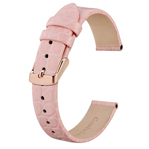 BISONSTRAP Leder Uhrenarmbänder, Weiche Ersatzbänder mit Polierter Schnalle, 12mm, Rosa mit Roségoldener Schnalle von BISONSTRAP