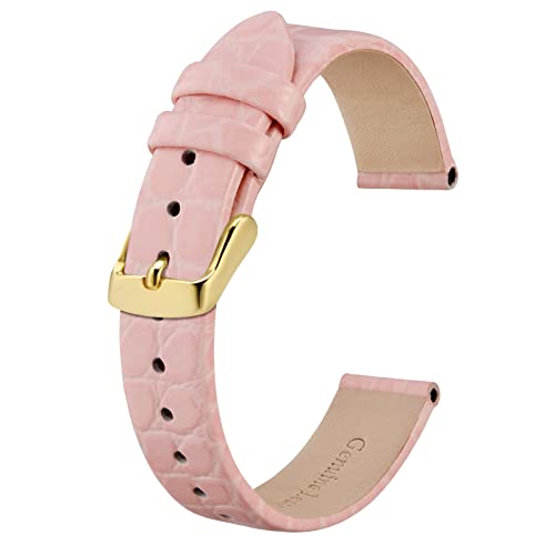 BISONSTRAP Leder Uhrenarmbänder, Weiche Ersatzbänder mit Polierter Schnalle, 14mm, Rosa mit Goldener Schnalle von BISONSTRAP