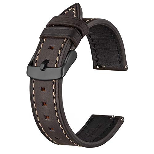 BISONSTRAP Leder Uhrenarmband, Schnellwechsel Armband für Herren und Frauen - 18mm, Grau Braun (Schwarze Schnalle) von BISONSTRAP