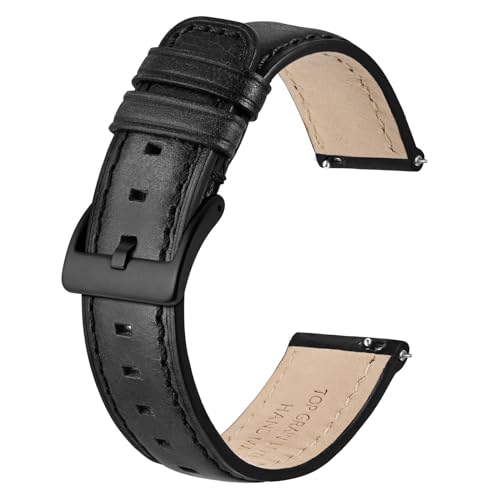 BISONSTRAP Leder Uhrenarmband 18mm, Retro Armband aus Ölgewachstes Leder für Herren, Schnellverschluss, Grau Schwarz (Schwarze Schnalle) von BISONSTRAP