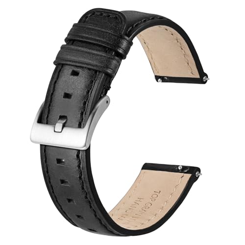 BISONSTRAP Leder Uhrenarmband 18mm, Retro Armband aus Ölgewachstes Leder für Herren, Schnellverschluss, Grau Schwarz (Silberne Schnalle) von BISONSTRAP