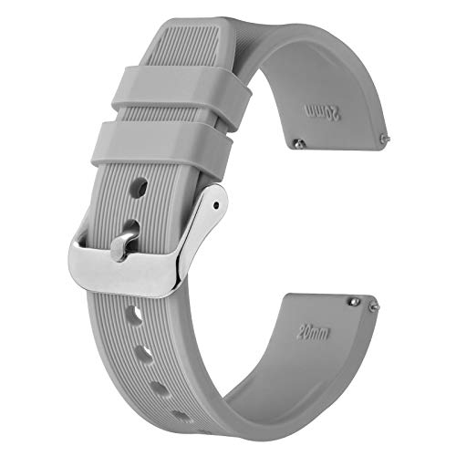 BISONSTRAP Silikon Armband 18mm, Schnellwechsel Gummi Uhrenarmband für Herren Damen,Hellgrau/Silberne Schnalle von BISONSTRAP