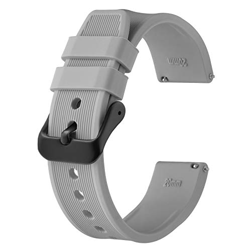 BISONSTRAP Silikon Armband 22mm, Schnellwechsel Gummi Uhrenarmband für Herren Damen,Hellgrau/Schwarze Schnalle von BISONSTRAP