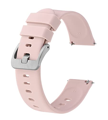 BISONSTRAP Silikon Uhrenarmband, Leichtgewicht Uhrenarmbänder mit Schnellverschluss, 18mm, Rosa mit Silberner Schnalle von BISONSTRAP