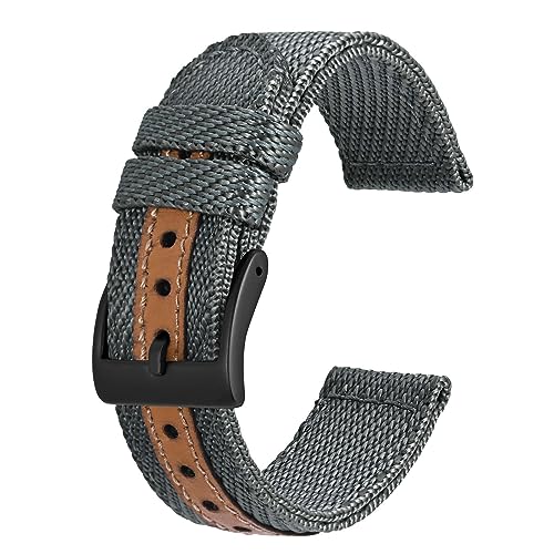 BISONSTRAP Sportliche Nylon Uhrenarmband, Militär Uhrenarmbänder für Herren, 20mm, Grau mit Schwarze Schnalle von BISONSTRAP