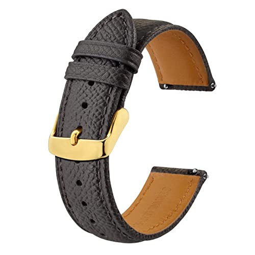 BISONSTRAP Uhrenarmbänder mit Schnellverschluss,Textur Leder Uhrenarmband für Herren und Damen,18mm,Dunkelgrau,Goldene Schnalle von BISONSTRAP