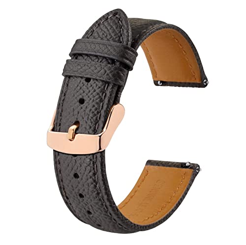 BISONSTRAP Uhrenarmbänder mit Schnellverschluss,Textur Leder Uhrenarmband für Herren und Damen,18mm,Dunkelgrau,Roségoldene Schnalle von BISONSTRAP