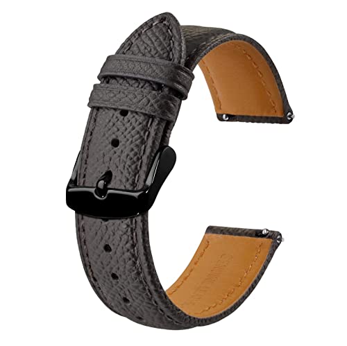 BISONSTRAP Uhrenarmbänder mit Schnellverschluss,Textur Leder Uhrenarmband für Herren und Damen,18mm,Dunkelgrau,Schwarze Schnalle von BISONSTRAP