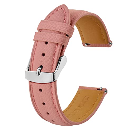 BISONSTRAP Uhrenarmbänder mit Schnellverschluss,Textur Leder Uhrenarmband für Herren und Damen,18mm,Rosa,Silberne Schnalle von BISONSTRAP