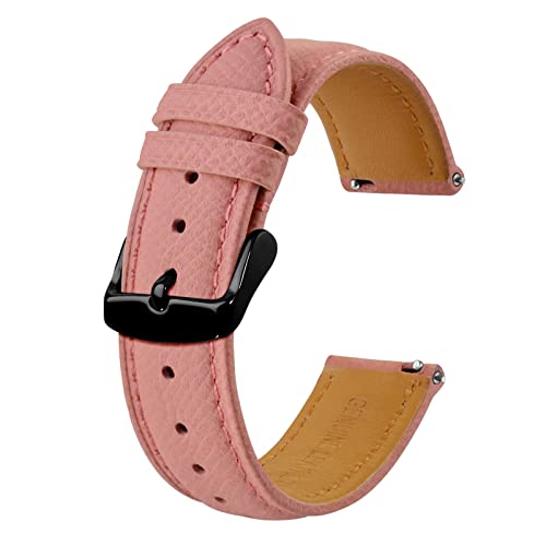 BISONSTRAP Uhrenarmbänder mit Schnellverschluss,Textur Leder Uhrenarmband für Herren und Damen,20mm,Rosa,Schwarze Schnalle von BISONSTRAP