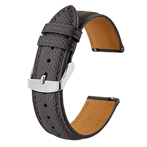 BISONSTRAP Uhrenarmbänder mit Schnellverschluss,Textur Leder Uhrenarmband für Herren und Damen,22mm,Dunkelgrau,Silberne Schnalle von BISONSTRAP