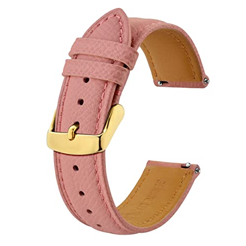 BISONSTRAP Uhrenarmbänder mit Schnellverschluss,Textur Leder Uhrenarmband für Herren und Damen,22mm,Rosa,Goldene Schnalle von BISONSTRAP