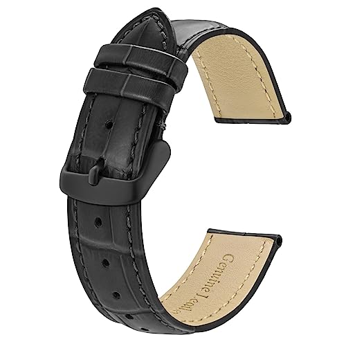 BISONSTRAP Uhrenarmband 18mm, Armband aus Alligator Geprägtem Leder, Dunkelgrau mit Schwarze Schnalle von BISONSTRAP