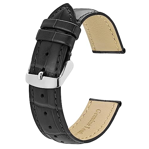 BISONSTRAP Uhrenarmband 18mm, Armband aus Alligator Geprägtem Leder, Dunkelgrau mit Silberne Schnalle von BISONSTRAP