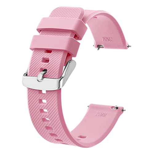 BISONSTRAP Uhrenarmband 18mm, Silikon Uhrenarmbänder mit Schnellverschluss für Männer Frauen (Rosa, Silberne Schnalle) von BISONSTRAP