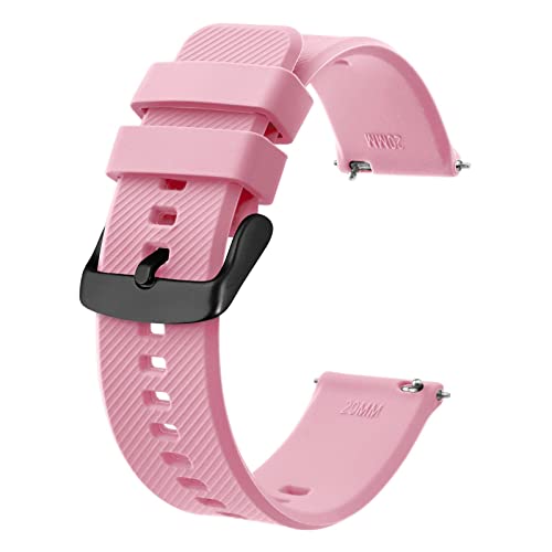 BISONSTRAP Uhrenarmband 19mm, Silikon Uhrenarmbänder mit Schnellverschluss für Männer Frauen (Rosa, Schwarze Schnalle) von BISONSTRAP