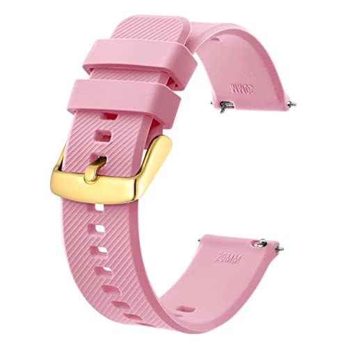 BISONSTRAP Uhrenarmband 22mm, Silikon Uhrenarmbänder mit Schnellverschluss für Männer Frauen (Rosa, Gold Schnalle) von BISONSTRAP