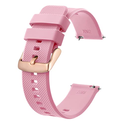 BISONSTRAP Uhrenarmband 22mm, Silikon Uhrenarmbänder mit Schnellverschluss für Männer Frauen (Rosa, Roségoldene Schnalle) von BISONSTRAP