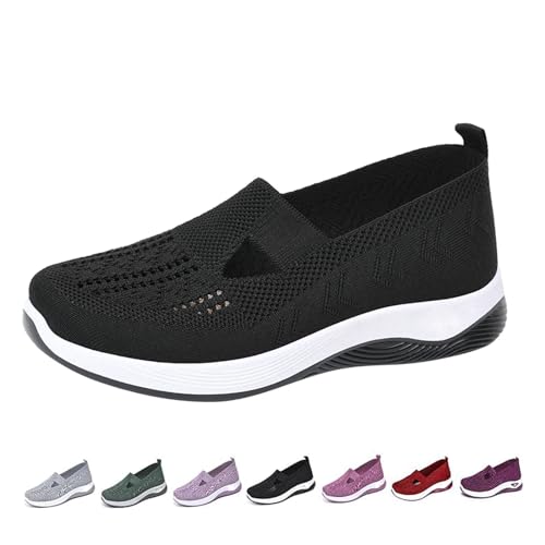 BIUBIULOVE Orthopädische Turnschuhe Für Damen, Gewebte, Orthopädische, Atmungsaktive, Weiche Schuhe Zum Gehen, Slip-On-Schuhe Aus Schaumstoff Für Diabetiker (Black,39) von BIUBIULOVE