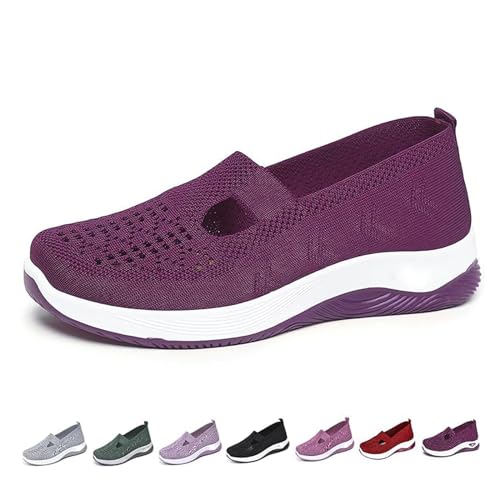 BIUBIULOVE Orthopädische Turnschuhe Für Damen, Gewebte, Orthopädische, Atmungsaktive, Weiche Schuhe Zum Gehen, Slip-On-Schuhe Aus Schaumstoff Für Diabetiker (Deep Purple,40) von BIUBIULOVE