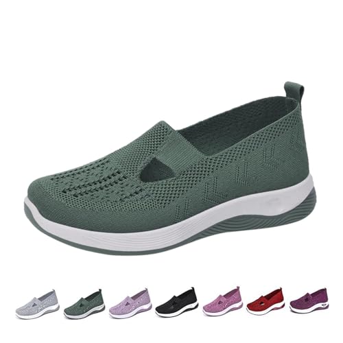 BIUBIULOVE Orthopädische Turnschuhe Für Damen, Gewebte, Orthopädische, Atmungsaktive, Weiche Schuhe Zum Gehen, Slip-On-Schuhe Aus Schaumstoff Für Diabetiker (Green,41) von BIUBIULOVE