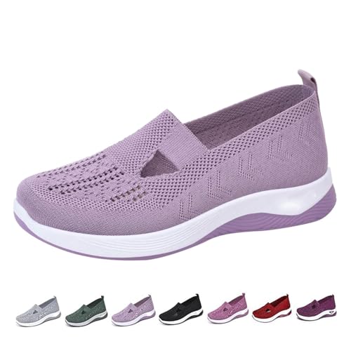 BIUBIULOVE Orthopädische Turnschuhe Für Damen, Gewebte, Orthopädische, Atmungsaktive, Weiche Schuhe Zum Gehen, Slip-On-Schuhe Aus Schaumstoff Für Diabetiker (Light Purple,38) von BIUBIULOVE