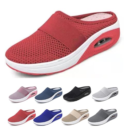 Waschbare Orthopädische Gleitschuhe, Luftkissen-Slip-On-Wanderschuhe Für Damen, Orthopädische Diabetiker-Wanderschuhe, Mit Fußgewölbeunterstützung Für Frauen (Rot,36) von BIUBIULOVE