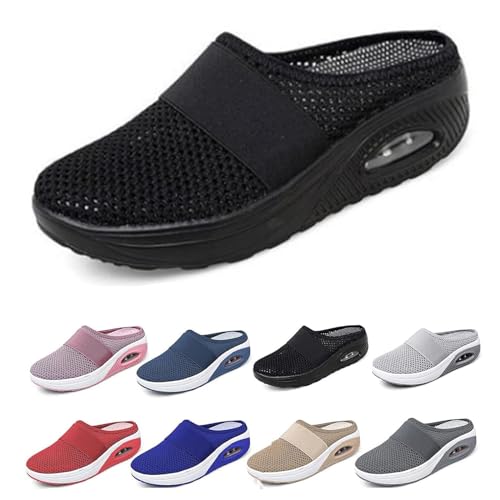 Waschbare Orthopädische Gleitschuhe, Luftkissen-Slip-On-Wanderschuhe Für Damen, Orthopädische Diabetiker-Wanderschuhe, Mit Fußgewölbeunterstützung Für Frauen (Schwarz,43) von BIUBIULOVE