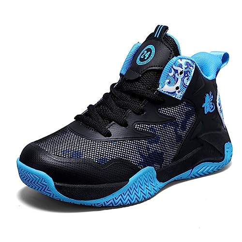 Herren Basketballschuhe High-Top leichte Stoßdämpfung rutschfeste atmungsaktive Outdoor-Sportschuhe Jungen Basketballschuhe Mädchen Indoor-Schuhe Sportschuhe Schwarz Blau34EU von BIackPig