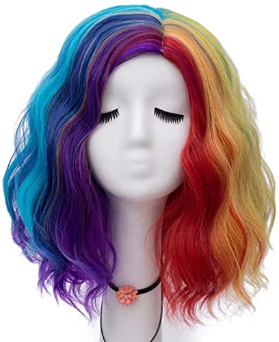 Perücken Perücke Natürliche 14"/35 Cm Bunte Gelockte Perücke Fashion Party Cosplay Perücke Für Halloween Weihnachtsfeier Täglichen Party (Color : C) von BKALIT