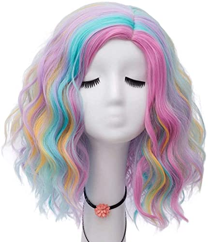 Perücken Perücke Natürliche 14"/35 Cm Bunte Gelockte Perücke Fashion Party Cosplay Perücke Für Halloween Weihnachtsfeier Täglichen Party (Color : D) von BKALIT