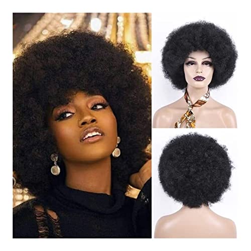 Perücken Perücke Natürliche 70er Afro-Perücken Für Schwarze Frauen, Schwarze, Federnde, Flauschige, Kurze, Lockige Afro-Perücke Täglichen Party von BKALIT