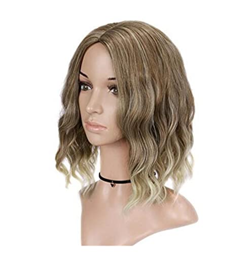 Perücken Perücke Natürliche Blonde Mix Brown Wave Schulterlange Perücke Mit Pony Für Weiße Frauen Bob Perücke Kurzes Kunsthaar Für Den Partygebrauch Täglichen Party von BKALIT