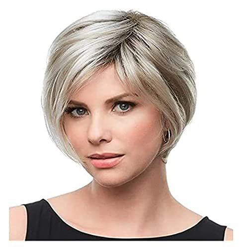 Perücken Perücke Natürliche Kurze blonde Perücken für weiße Frauen, Synthetik, Seitenteil, gerade Bob-Perücke, Party, Cosplay-Haar mit Perückenkappe Täglichen Party von BKALIT