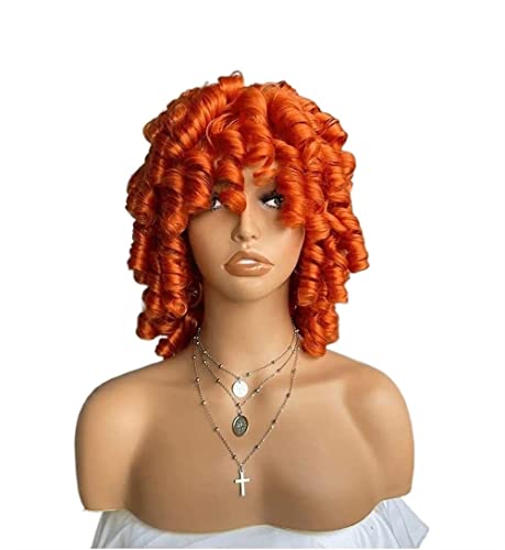 Perücken Perücke Natürliche Kurze lockige Perücke mit Pony, volle kurze Afro-Lockenperücke für schwarze Frauen, elastisch, flauschig Täglichen Party (Color : Orange, Size : 13in) von BKALIT