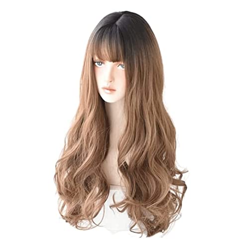 Perücken Perücke Natürliche Long Wavy Wigs For Women Synthetic Heat Resistant Fiber Wig Sweet Girl Wig Täglichen Party (Color : C, Size : 26in) von BKALIT